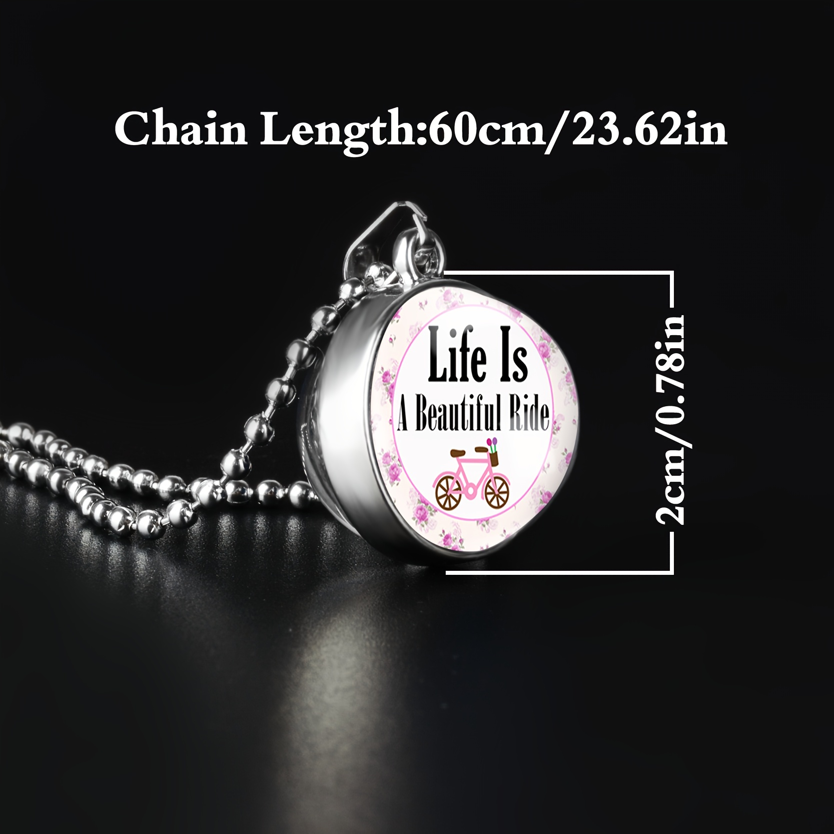Artistic White Round Double-Sided Bicycle Pendant Necklace